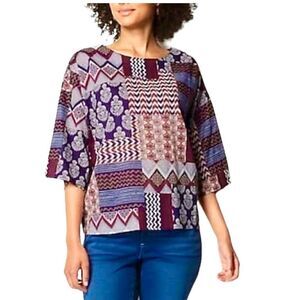 J. Jill boxy patchwork print organic cotton top blouse Size L boho lagenlook flo